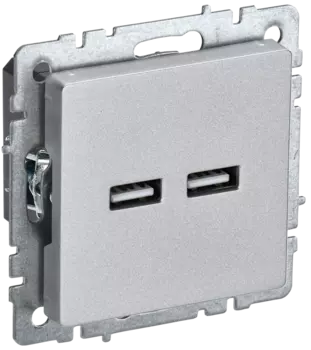 Розетка IEK Brite РЮ10-1-БрА, 2xUSB-A, 3.1А, механизм с накладкой, алюминий (BR-U21-D31-K47)