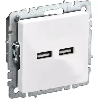 Розетка IEK Brite РЮ10-1-БрБ, 2xUSB-A, 3.1А, механизм с накладкой, белый (BR-U21-D31-K01)