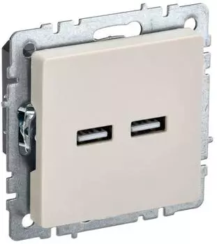 Розетка IEK Brite РЮ10-1-БрКр, 2xUSB-A, 3.1А, механизм с накладкой, бежевый (BR-U21-D31-K10)