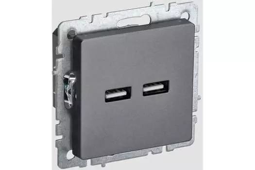 Розетка IEK Brite РЮ10-1-БрС, 2xUSB-A, механизм с накладкой, стальной (BR-U21-D31-K46)