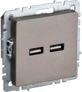Розетка IEK Brite РЮ10-1-БрШ, 2xUSB-A, 3.1А, механизм с накладкой, шампань (BR-U21-D31-K37)