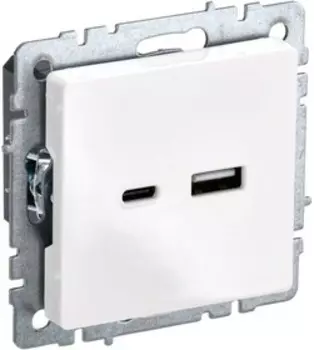 Розетка IEK Brite РЮ11-1-БрБ, USB-A, USB-C, 18 Вт, механизм с накладкой, белый (BR-U22-018-K01)