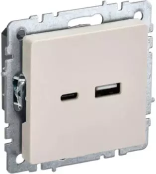Розетка IEK Brite РЮ11-1-БрКр, USB-A, USB-C, 18 Вт, механизм с накладкой, бежевый (BR-U22-018-K10)