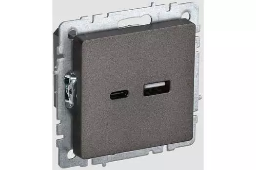Розетка IEK Brite РЮ11-1-БрТБ, USB-A, USB-C, механизм с накладкой, темная бронза (BR-U22-018-K45)