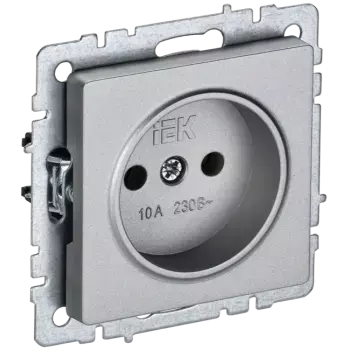 Розетка IEK BRITE РС10-1-0-БрА, скрытый монтаж, однопостовая, 10A, механизм с накладкой и суппортом, IP20, алюминий (BR-R10-10-K47)