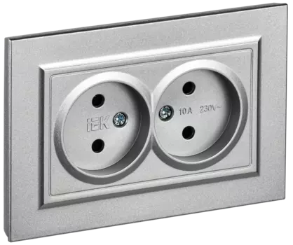 Розетка IEK Brite РС12-2-БрА, скрытый монтаж, 2-х постовая, 10А, в сборе, IP20, алюминий, 1 шт. (BR-R20-10-K47-F)