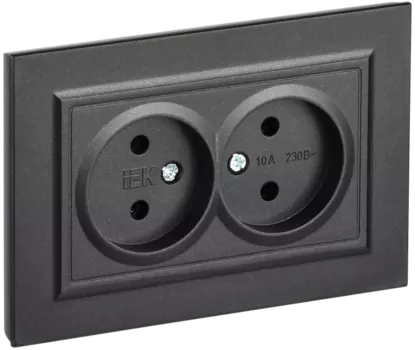 Розетка IEK Brite РС12-2-БрЧ, скрытый монтаж, 2-х постовая, 10А, в сборе, IP20, черный, 1 шт. (BR-R20-10-K02-F)