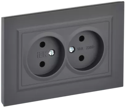 Розетка IEK Brite РС12-2-БрГ, скрытый монтаж, 2-х постовая, 10А, в сборе, IP20, графит, 1 шт. (BR-R20-10-K53-F)