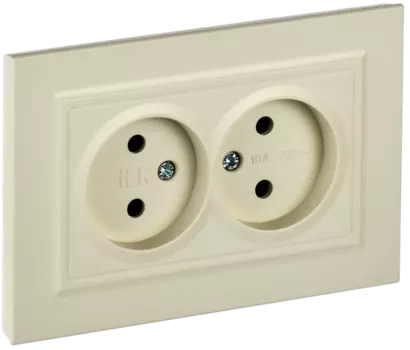 Розетка IEK Brite РС12-2-БрКр, скрытый монтаж, 2-х постовая, 10А, в сборе, IP20, бежевый, 1 шт. (BR-R20-10-K10-F)