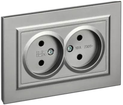 Розетка IEK Brite РС12-2-БрС, скрытый монтаж, 2-х постовая, 10А, в сборе, IP20, стальной, 1 шт. (BR-R20-10-K46-F)