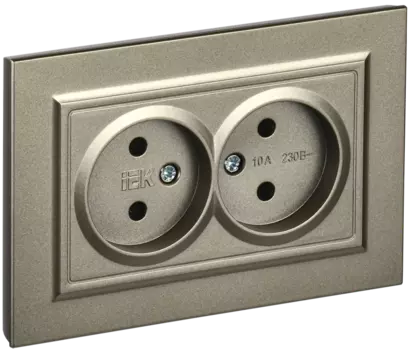 Розетка IEK Brite РС12-2-БрШ, скрытый монтаж, 2-х постовая, 10А, в сборе, IP20, шампань, 1 шт. (BR-R20-10-K37-F)