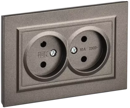 Розетка IEK Brite РС12-2-БрТБ, скрытый монтаж, 2-х постовая, 10А, в сборе, IP20, темная бронза, 1 шт. (BR-R20-10-K45-F)