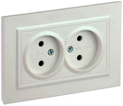 Розетка IEK Brite РС12-2-БрЖ, скрытый монтаж, 2-х постовая, 10А, в сборе, IP20, жемчуг, 1 шт. (BR-R20-10-K36-F)