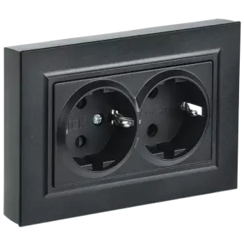 Розетка IEK BRITE РС12-3-БрЧ, скрытый монтаж, 2-х постовая, с з/к, 16A, в сборе, IP20, черный (BR-R21-16-K02-F)