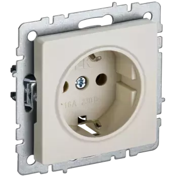 Розетка IEK BRITE РС14-1-0-БрКр, скрытый монтаж, однопостовая, с з/к, со шторками, 16A, механизм с накладкой и суппортом, IP20, бежевый (BR-R14-16-K10)