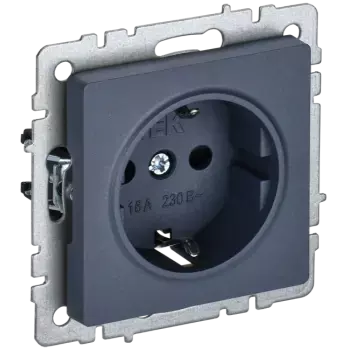 Розетка IEK BRITE РС14-1-0-БрМ, скрытый монтаж, однопостовая, с з/к, со шторками, 16A, механизм с накладкой и суппортом, IP20, маренго (BR-R14-16-K35)