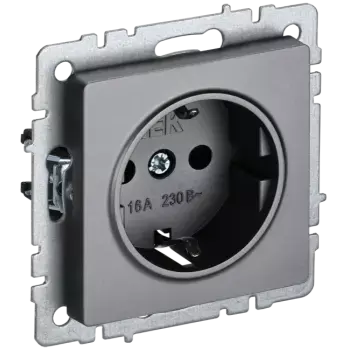 Розетка IEK BRITE РС14-1-0-БрС, скрытый монтаж, однопостовая, с з/к, со шторками, 16A, механизм с накладкой и суппортом, IP20, сталь (BR-R14-16-K46)
