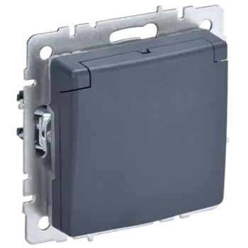 Розетка IEK BRITE РСбш10-3-БрМ, скрытый монтаж, однопостовая, с з/к, со шторками, с крышкой, 16A, механизм с накладкой и суппортом, IP20, маренго (BR-R16-16-K35)