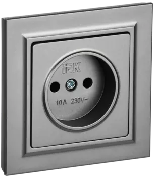 Розетка IEK Brite РСР10-1-0-БрС, скрытый монтаж, однопостовая, 10А, в сборе, IP20, стальной, 1 шт. (BR-R10-10-K46-F)