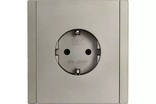 Розетка IEK FORTE&PIANO FP515, скрытый монтаж, однопостовая, с з/к, со шторками, 16А, в сборе, IP20, стальной, 1 шт. (FP-R14-16-K46)