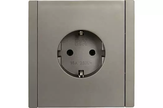 Розетка IEK FORTE&PIANO FP516, скрытый монтаж, однопостовая, с з/к, 16А, в сборе, IP20, стальной, 1 шт. (FP-R11-16-K46)