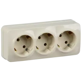 Розетка IEK GLORY РС23-3-ХК, открытый монтаж, 3-х постовая, с з/к, 16A, в сборе, IP20, кремовый (ERH31-K33-16)