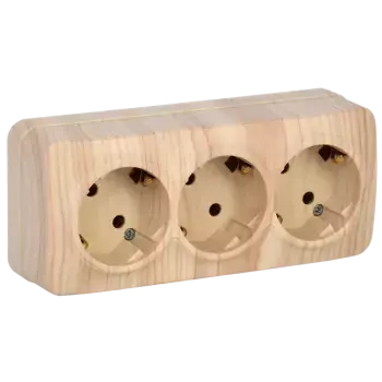 Розетка IEK GLORY РС23-3-ХС, открытый монтаж, 3-х постовая, с з/к, 16A, в сборе, IP20, сосна (ERH31-K34-16)