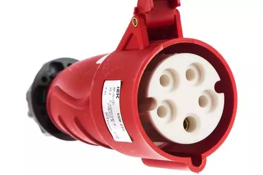 Розетка IEK MAGNUM, переносная, однопостовая, с з/к, 32A, в сборе, IP44, 3Р+РЕ+N, 380В, серый/красный (PSN22-032-5)