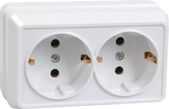 Розетка IEK ОКТАВА РС22-3-ОБ, открытый монтаж, 2-х постовая, с з/к, 16A, в сборе, IP20, белый (ERO21-K01-16-DC)