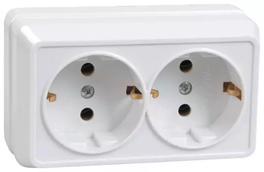 Розетка IEK ОКТАВА РС22-3-ОКм, открытый монтаж, 2-х постовая, с з/к, 16A, в сборе, IP20, бежевый (ERO21-K33-16-DC)