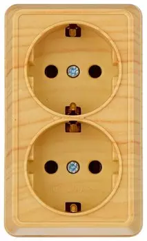 Розетка IEK ОКТАВА РС22-3-ОС, открытый монтаж, 2-х постовая, с з/к, 16A, в сборе, IP20, сосна (ERO21-K03-16-DC)