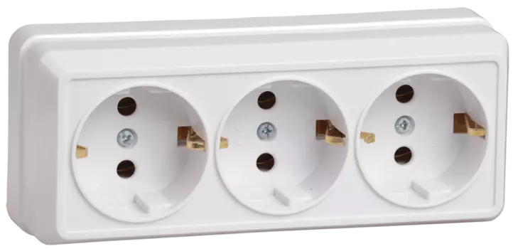 Розетка IEK ОКТАВА РС23-3-ОБ, открытый монтаж, 3-х постовая, с з/к, 16A, в сборе, IP20, белый (ERO31-K01-16-DC)