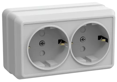 Розетка IEK ОКТАВА РСш22-3-ОБ, открытый монтаж, 2-х постовая, со шторками, 16A, в сборе, IP20, белый (ERO24-K01-16-DC)