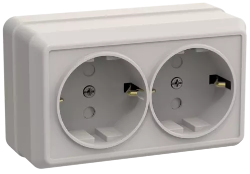 Розетка IEK ОКТАВА РСш22-3-ОКм, открытый монтаж, 2-х постовая, с з/к, со шторками, 16A, в сборе, IP20, кремовый (ERO24-K33-16-DC)