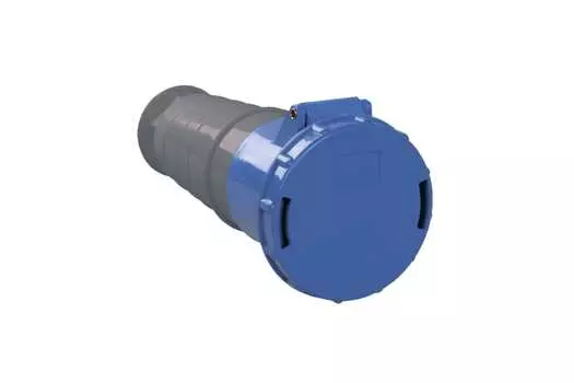 Розетка IEK, переносная, однопостовая, с крышкой, 63A, в сборе, IP44, 2Р+РЕ, 220В, синий/серый (PSR21-063-3)