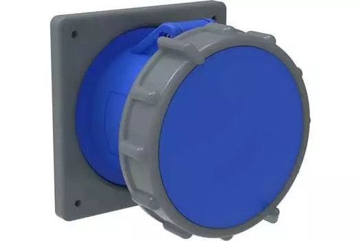 Розетка IEK ССИ-433, открытый монтаж, однопостовая, с з/к, с крышкой, 63A, в сборе, IP67, 2Р+РЕ, 220В, синий/серый (PSN71-063-3-2-67)