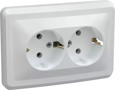 Розетка IEK ВЕГА, скрытый монтаж, 2-х постовая, с з/к, 16A, в сборе, IP20, белый (ERV21-K01-16-DM)
