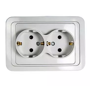 Розетка IN HOME CLASSICO 2128, скрытый монтаж, 2-х постовая, с з/к, в сборе, IP20, белый (4680005959921)