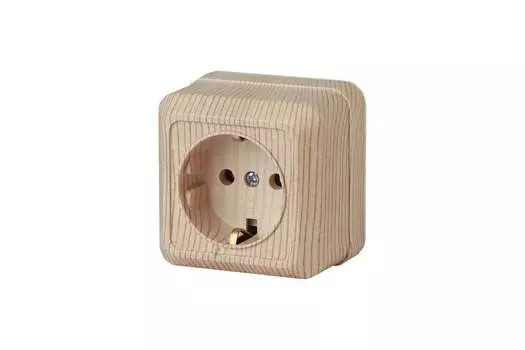 Розетка intro Quadro 2-201-11, открытый монтаж, однопостовая, с з/к, 16А, в сборе, IP20, 2P+E Schuko, сосна, 1 шт. (Б0053790)