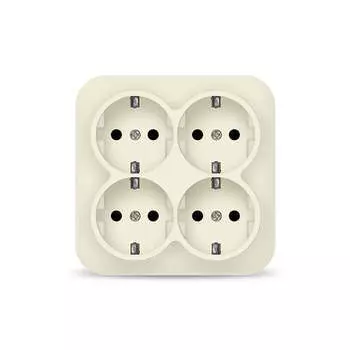Розетка IONICH, открытый монтаж, 4-х постовая, с з/к, 16A, в сборе, IP20, слоновая кость (1454)