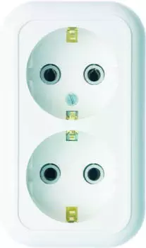 Розетка КУНЦЕВО-ЭЛЕКТРО Валентина РА16-826, открытый монтаж, 2-х постовая, с з/к, 16A, в сборе, IP20, белый (5418)