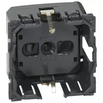 Розетка Legrand 67161, скрытый монтаж, однопостовая, с з/к, со шторками, 16А, в сборе, черный (67161)