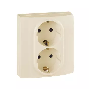 Розетка Legrand Etika, скрытый монтаж, 2-х постовая, с з/к, со шторками, с крышкой, 16A, в сборе, безвинтовые зажимы, слоновая кость (672333)