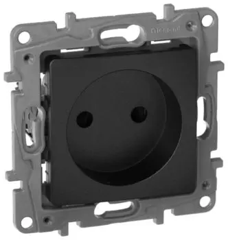 Розетка Legrand Etika, скрытый монтаж, однопостовая/модулей: 1, со шторками, с крышкой, 16A, механизм без рамки и накладки, IP31, антрацит (672634)