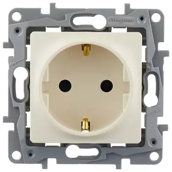 Розетка Legrand Etika, скрытый монтаж, однопостовая, с з/к, со шторками, 16A, механизм без рамки и накладки, IP31, бежевый (672322)