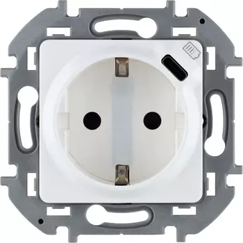 Розетка Legrand Inspiria, скрытый монтаж, однопостовая, с з/к, 16A, механизм с накладкой без рамки, IP20, USB тип C 5В 1500мА, белый (673770)