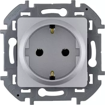 Розетка Legrand Inspiria, скрытый монтаж, однопостовая, с з/к, 16A, механизм с накладкой и суппортом, IP20, алюминий (673722)