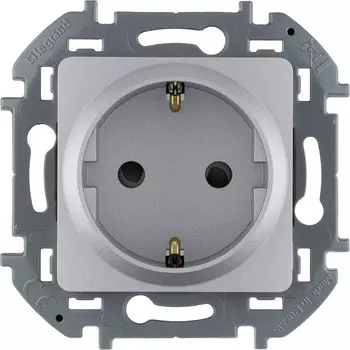 Розетка Legrand Inspiria, скрытый монтаж, однопостовая, с з/к, со шторками, 16A, механизм с накладкой и суппортом, IP20, алюминий (673732)