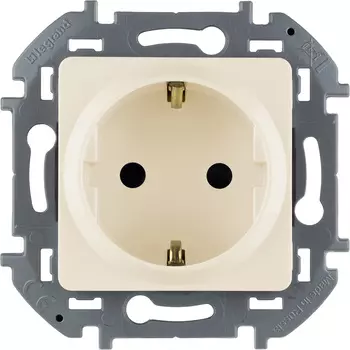 Розетка Legrand Inspiria, скрытый монтаж, однопостовая, с з/к, со шторками, 16A, механизм с накладкой и суппортом, IP20, слоновая кость (673731)