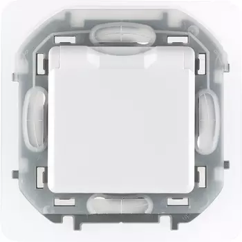 Розетка Legrand Inspiria, скрытый монтаж, однопостовая, с з/к, со шторками, с крышкой, 16A, механизм с накладкой и суппортом, IP44, белый (673740)
